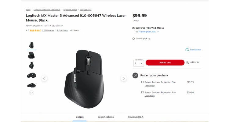 Logitech無線鼠標$79.99(原價$99.99)