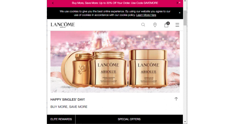 Lancôme $75享8折，$125享7.5折,$175享7折