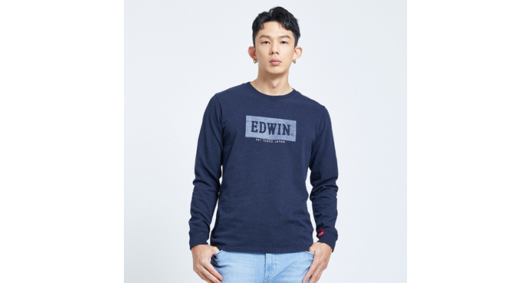 人氣復刻款EDWIN 丹寧LOGO薄長袖T恤