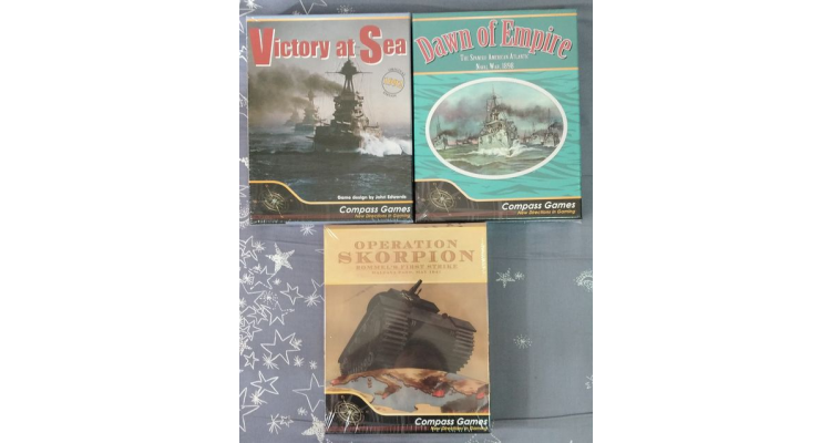 美國Compass Games-戰棋「Victory at Sea」、「Dawn of Empire」及「Operation Skorpion」三套