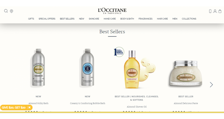 L'Occitane 身體護理滿$60立減$20