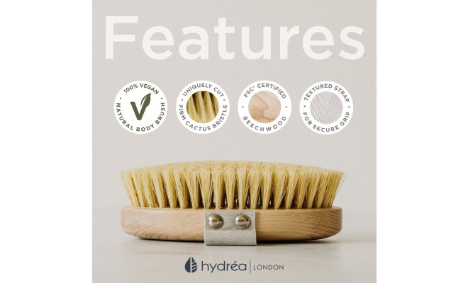 Hydrea London 專業櫸木身體刷與仙人掌纖維刷毛 - 硬強度